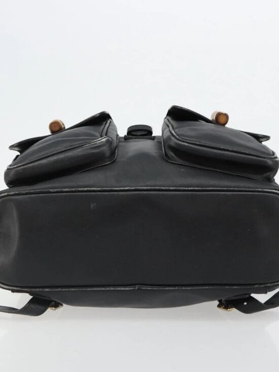 GUCCI Bamboo Backpack Leather Black Gold 003 2058 0016 Auth BA13350 main image 12